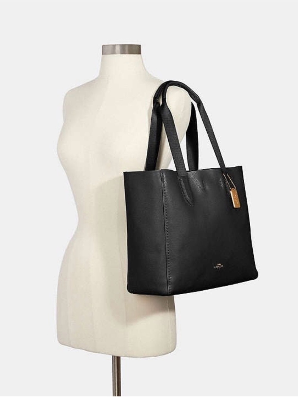 Coach Black Soft Leather Tote with Signature Hangtag